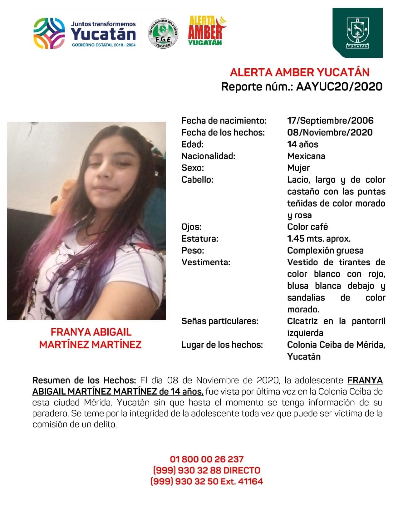 Activan la Alerta Amber para localizar a menor desaparecida en Mérida via  @laviejaguardiaa